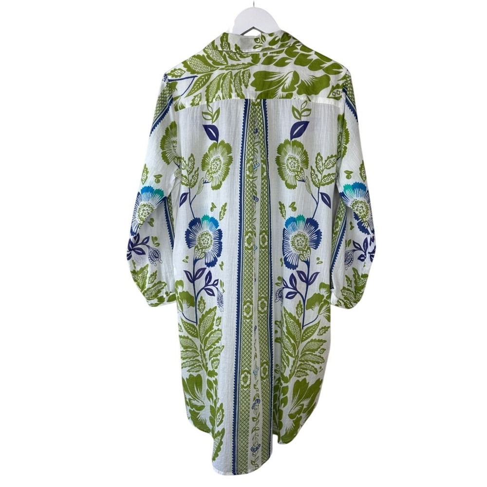 Haute Hippie 100%‎ Cotton Floral Button Up Midi Dress Cover Up Size Medium - Picture 2 of 14